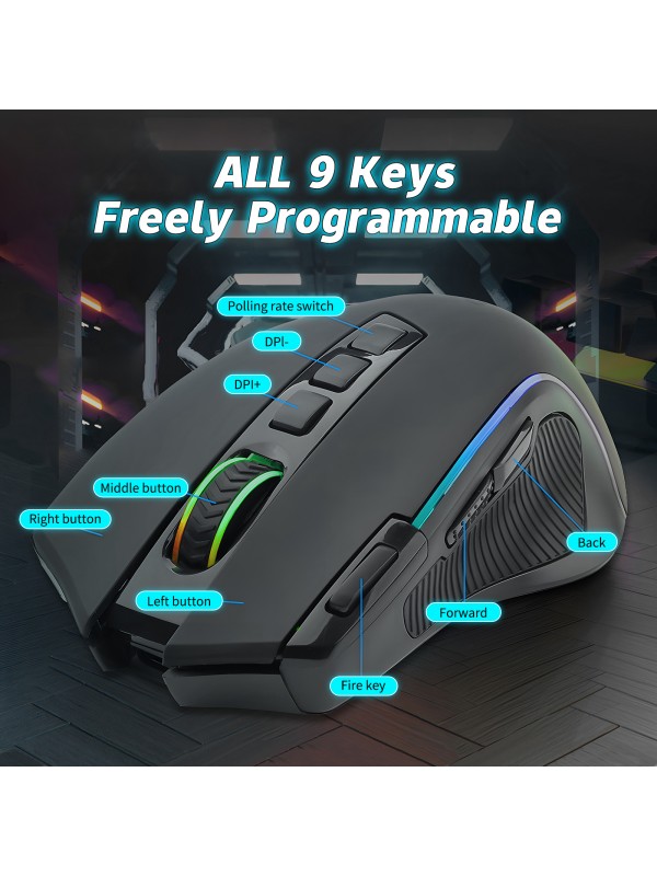 Wireless Gaming Mouse RGB 9 Programmable Buttons 