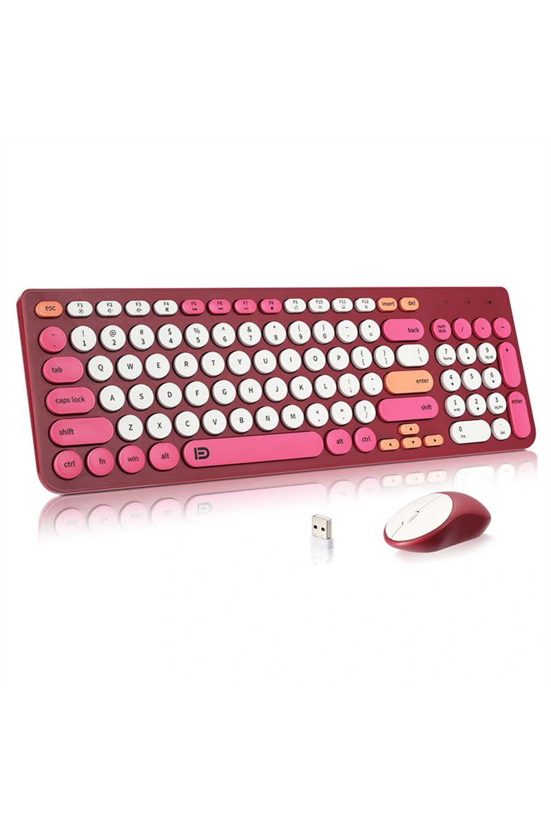 Wireless Keyboard and Mouse Combo with Round Keycaps 2.4GHz